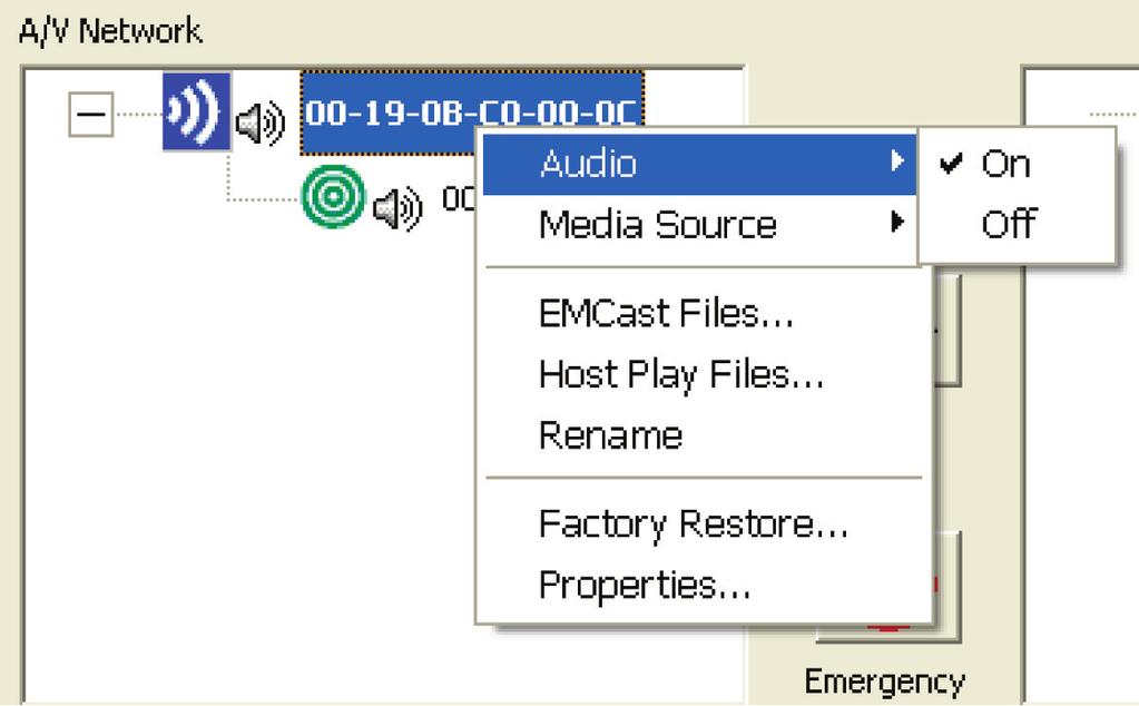 Chapter 3: Software Figure 3-4. Transmitter pop-up menu. Figure 3-5. Receiver pop-up menu. The Audio command allows you to turn the audio on or off for the selected device.