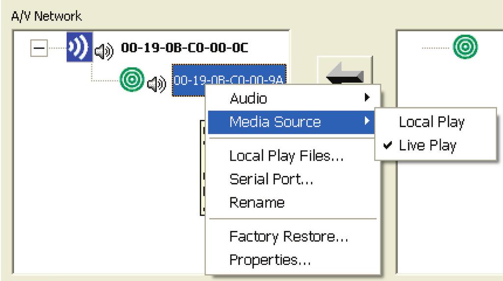 On a transmitter, Host Play tells the transmitter to play its local content while Live Play instructs the transmitter to play content received on its DVI input.