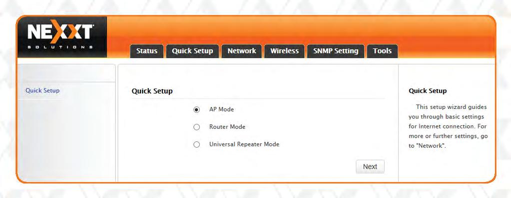 Router mode: choose this mode to enable users to share internet via ADSL/Cable modem, in a