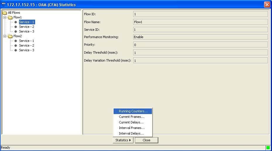 Chapter 5 Performance Management User s Manual Figure 5-4. OAM (CFM) Statistics Dialog Box Statistics Submenu 5. Proceed with the following procedures to view the statistics counters.