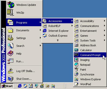 Chapter 3: Configuration For Windows 2000 1. From the Start menu, point to Programs, Accessories and then click Command Prompt. 2. Type ipconfig at prompt.