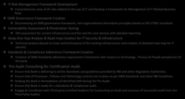 Silver IT Risk Management Framework Development Comprehensive view of all risks related to the use of IT and Develop a Framework for Management of IT Related Business Risks ISMS Governance Framework