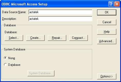 6. To setup an ODBC Microsoft Access file, assign a Data Source