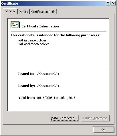 Returned is Certificate function to Install Certificate: 5.