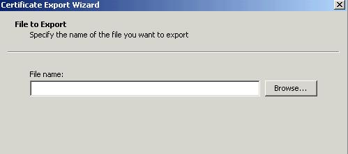 Wizard Step 4 File to Export: No file name is provided, Browse to find where you want to store the certificate Browse for existing folder OR create a new folder: Standard Save As function.