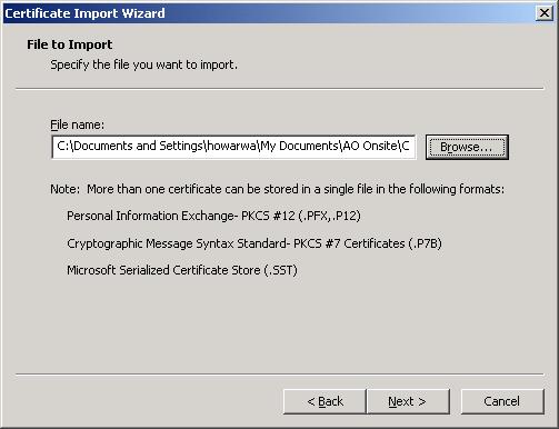 Wizard Step 2 File to Import: Selected file is listed Do NOT change Select Next >