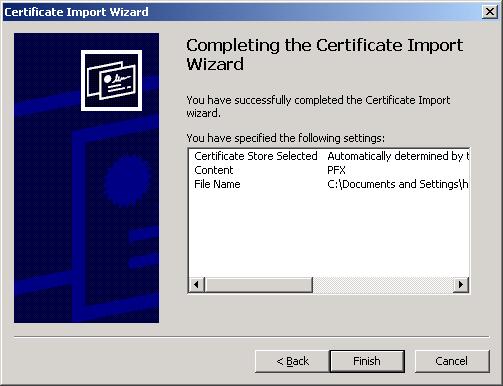 Wizard Step 4 Certificate Store: Select Automatically select the certificate store.