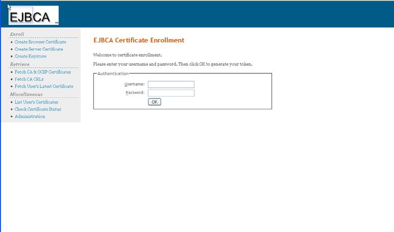 The EJBCA Certificate Enrollment Page is returned: 3.