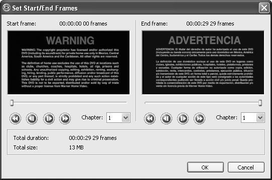 Nero displays a Set Start/End Frames dialog box, as shown in Figure 5-4.