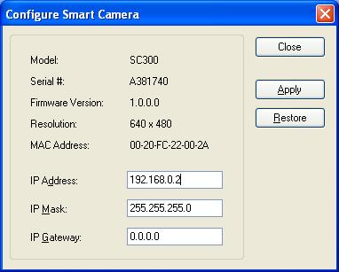 2. Installation 2.5.2 Configure Camera TCP/IP (1) Ensure that your camera and PC are connected to the same switch or hub and that the PC TCP/IP subnet is 192.168.0 (see previous section).