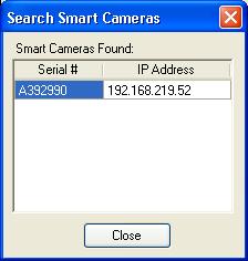 NOTE If you no cameras were found, the subnet of the Smart Camera IP address may not match the subnet of your PC.