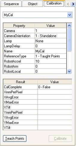 4. The Vision Guide Environment Calibration Dropdown list 4.6.3 The Calibration Tab The Calibration tab is used for setting calibration properties and viewing calibration results.