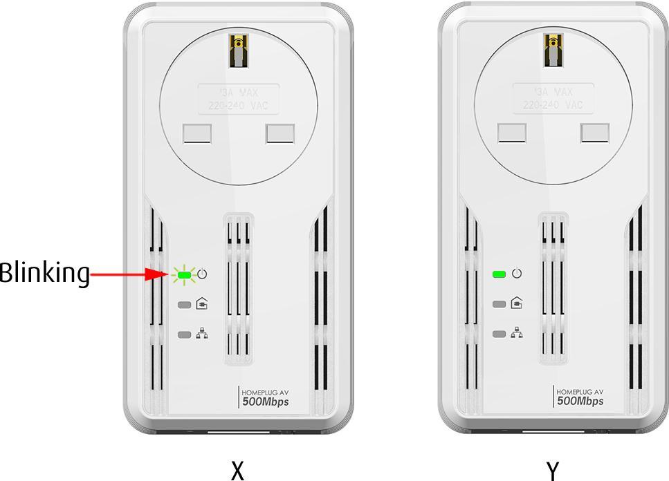 Step 2 Press Simple Connect for two seconds on HomePlug X. After you release the button, the Power LED will blink.