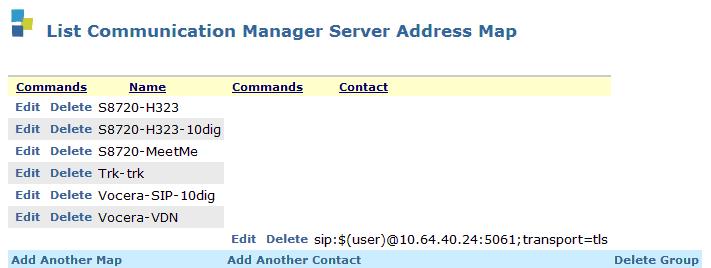 After adding the address map, the List Communication Manager Server Address Map screen will appear, as shown below.