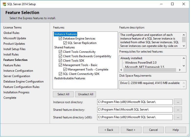 8 Feature Selection SQL Server Feature Selection and Configuration The Feature Selection window
