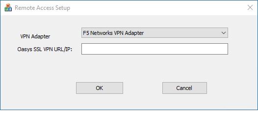 Figure 2.16 Workstation Remote Access Setup 5. Select F5 Networks VPN Adapter from the VPN Adapter drop down list and then click OK (accept the default VPN adapter).