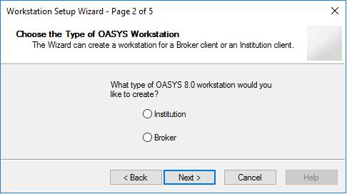 2. Click Next. The Choose the Type of OASYS Workstation window appears (Figure 2.18). Figure 2.18 Workstation Setup Page 2 of 5 3.