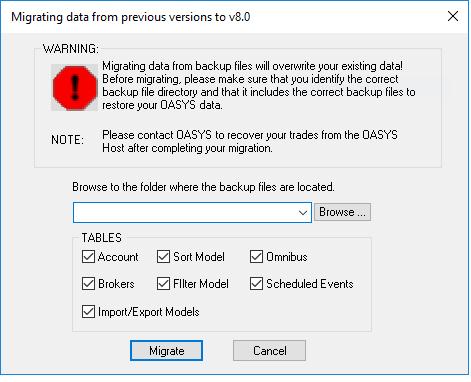 4. MOVING DATA WITH THE MIGRATION TOOL This chapter explains how to use the migration tool to move data from a previous OASYS release. To move the data: 1.