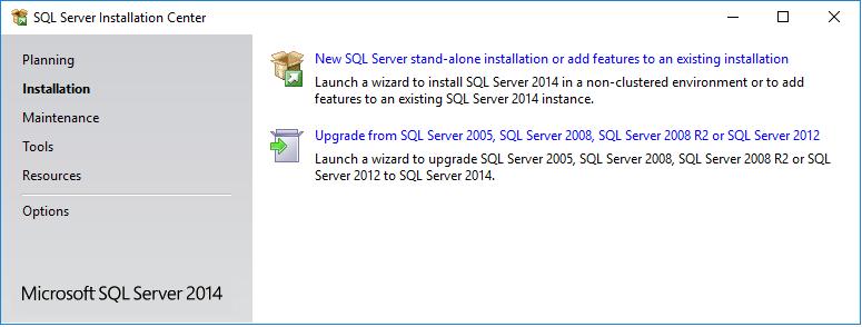 Figure 2.5 SQL Server Installation Center Installing Updates Before starting installing setup files, there are two additional steps in the SQL Server 2014, which DTCC recommends that you run.
