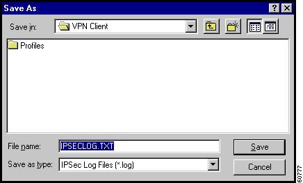 To save the currently displayed events in the ipseclog file on your hard drive, choose File > Save as from the main menu. Alternatively, click the Disk icon. The ipseclog file is a text (.
