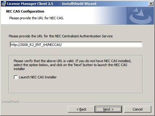 2-4 Installing License Manager Client Figure 2-2 License Manager Client NEC CAS Authentication URL License Manager Client uses NEC Centralized Authentication Service for authentication.