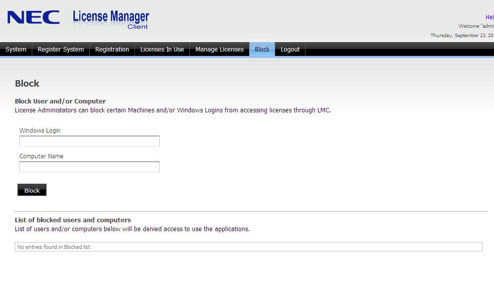 3-22 Using License Manager Client To re-allocate an exclusive license to some other computer or user, click on the Release link.