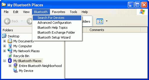 You also may start a search for devices by clicking Bluetooth from the toolbar. Step 3 : In this example, One Bluetooth printer device is found in your Bluetooth neighborhood.