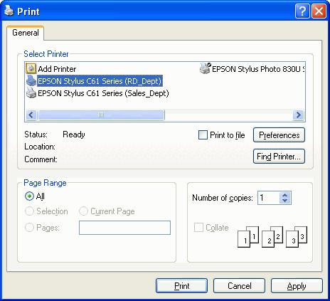 Start Printing : Print a file by using BT-0260 combo printer adapter is quite straigth forward, it is just like the normal way you are printing a file.
