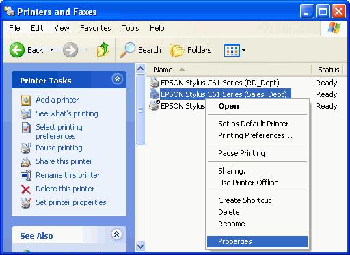 Change Printer : Step 1 : Select Control Panel. Select Printers and Faxes.