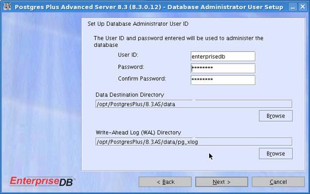 20) Enter and confirm a Password for the Database Administrator.