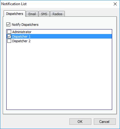 You can notify dispatchers with the help of notifications in the Dispatch Console (on the Dispatchers tab, check Notify Dispatchers, and select dispatchers), Email