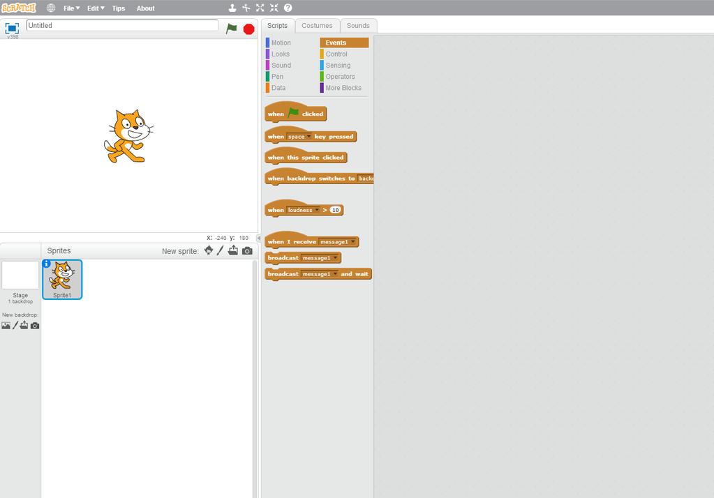 The Scripts Panel where you build the commands to run your program The Scratch Interface The Stage - where