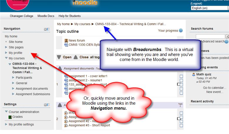 5 Navigation Once you are in your Moodle courses we do not recommend that you use your browser s navigation buttons (the forwards and backwards arrows).