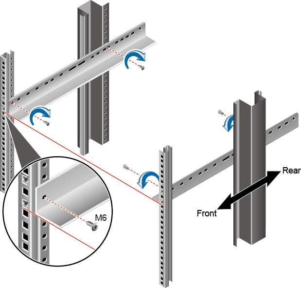 2 Hardware Installation Figure 2-18 Installing floating nuts 2. Use M6 screws to fix the L-shape guide rails at the positions specified in Figure 2-17, as shown in Figure 2-19.