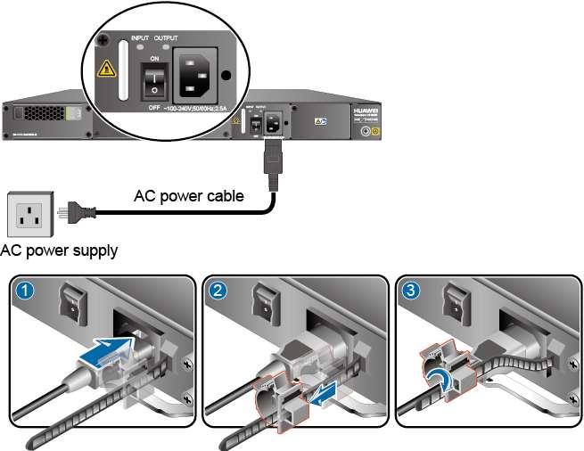 2 Hardware Installation Figure 2-30 Connecting AC power cables ----End Follow-up Procedure Verify the following after the connection is complete: The power cable is firmly connected to the power