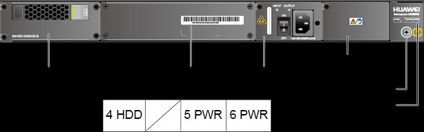 Figure 1-40 USG6620/6630 Rear Panel Name Slot numbering Power modules (in slots PWR5 and PWR6) SM-HDD-SAS300G-B hard disk combination (in slot HDD4) ESN Protective ground terminal Indicates the