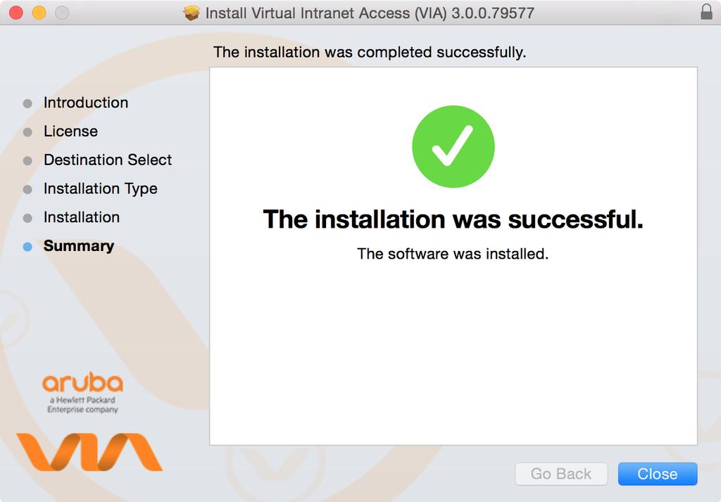 Upon successful installation, the Installation was Successful screen appears.
