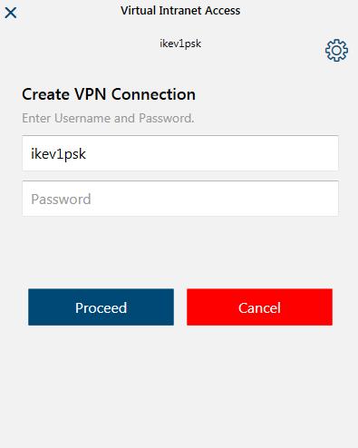 Figure 107 XAUTH Credentials When the VPN connection is established, the VPN ring becomes green and displays a VPN CONNECTED status.