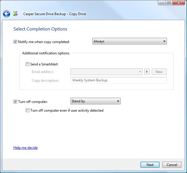 10. Select the desired completion options, and click Next. 11.
