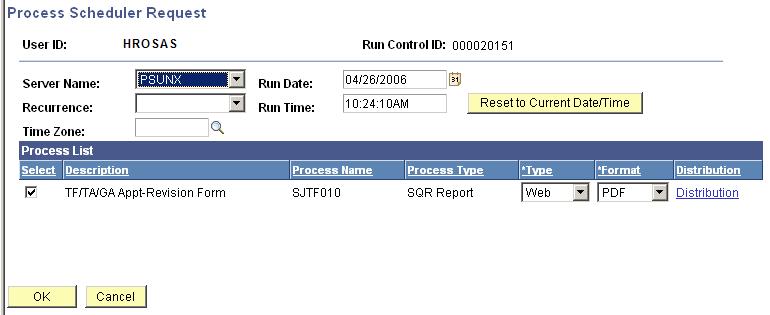 The Process Scheduler Request page 8. Server Name: PSUNX 9. Type: Web 10.