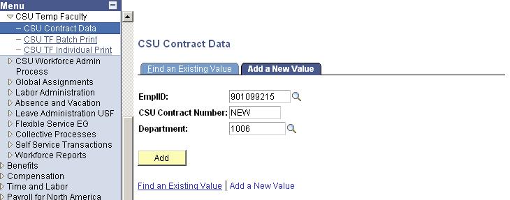 The CSU Contract Data Add a New Value page 4.