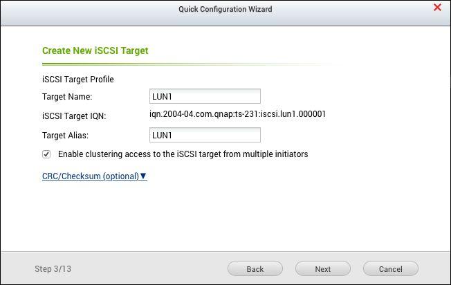 There are three options we want the first one so make sure iscsi Target with a mapped LUN is selected and click Next. Click Next on the second screen.