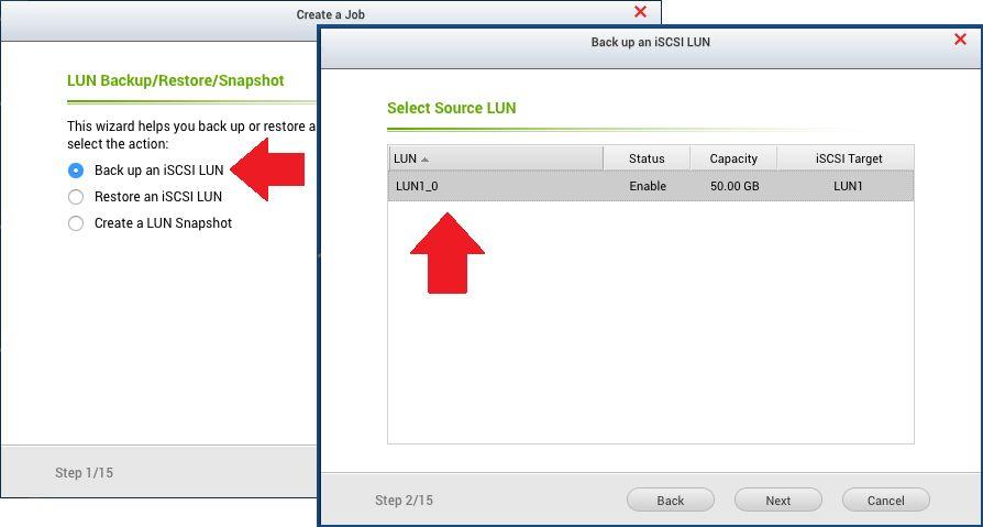 LUN Backups There is special provision within Storage Manager for backing up LUNs. Go into Storage Manager and click on LUN Backup within the iscsi Storage section.