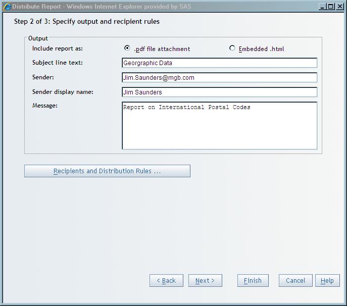 The Specify output and recipient rules dialog box is displayed.