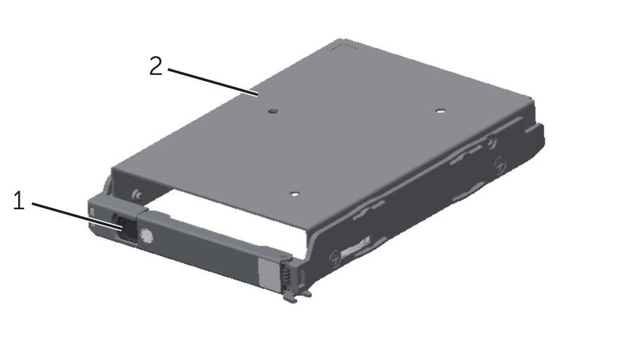 Figure 29. Removing and installing a 3.5-inch HDD blank 1 release button 2 HDD blank Related Links Removing the system cover Installing a 3.