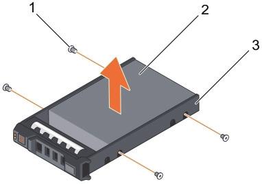 Removing an HDD adapter from an HDD carrier Prerequisites 1. Ensure that you read the Safety instructions. 2. Keep the #2 Phillips screwdriver ready. Steps 1.