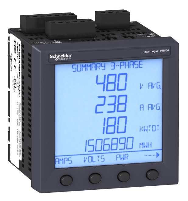 PowerLogic PM800 series power and energy meters Intermediate, revenue-accurate meter with PQ compliance monitoring and modular options for logging, I/O, and Web server Four models for incremental