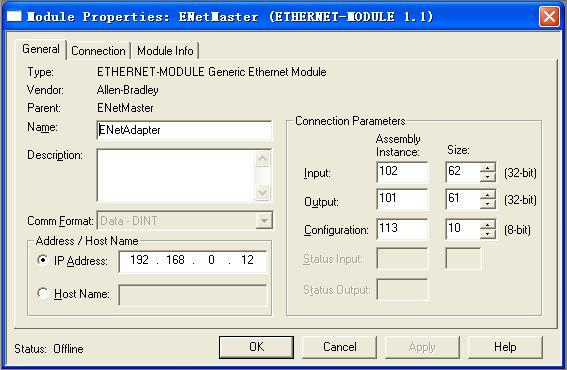6 EtherNet/IP Connection Parameters Set Connection parameters the gateway provides are as below: a. Input Instance: 102 (128 Bytes), 112 (256 Bytes), 122 (492 Bytes); b.