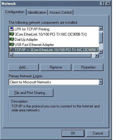 Appendix C Setting up Your Computer s IP Address Windows 95/98/Me Click Start, Settings, Control Panel and double-click the Network icon to open the Network window.