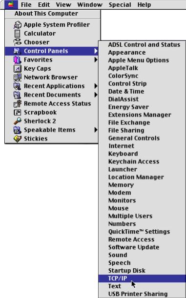 Appendix C Setting up Your Computer s IP Address Macintosh OS 8/9 1 Click the Apple menu, Control Panel and